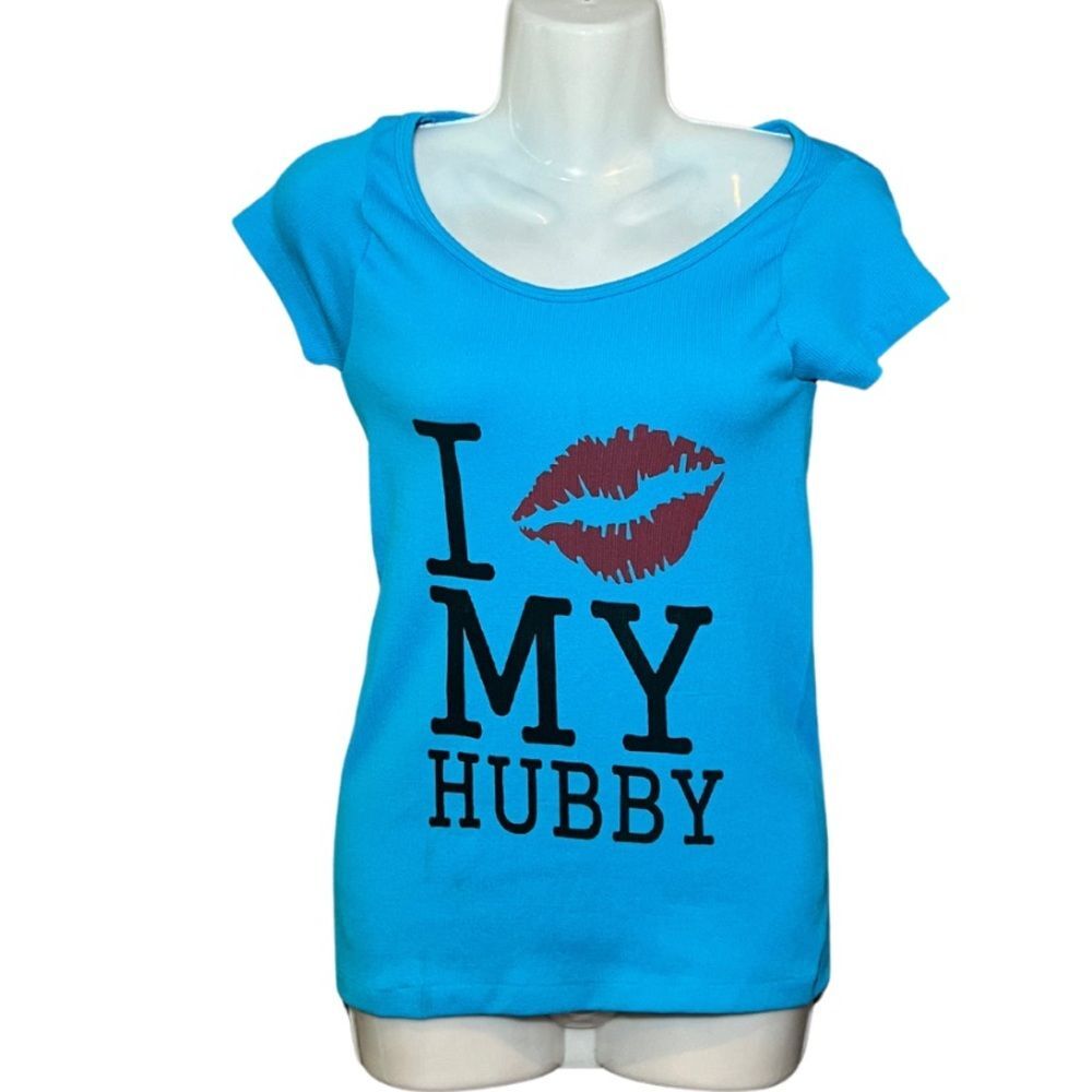 Vintage I Love My Hubby One Size Stretch Grip Brand Short Sleeve Graphic Top